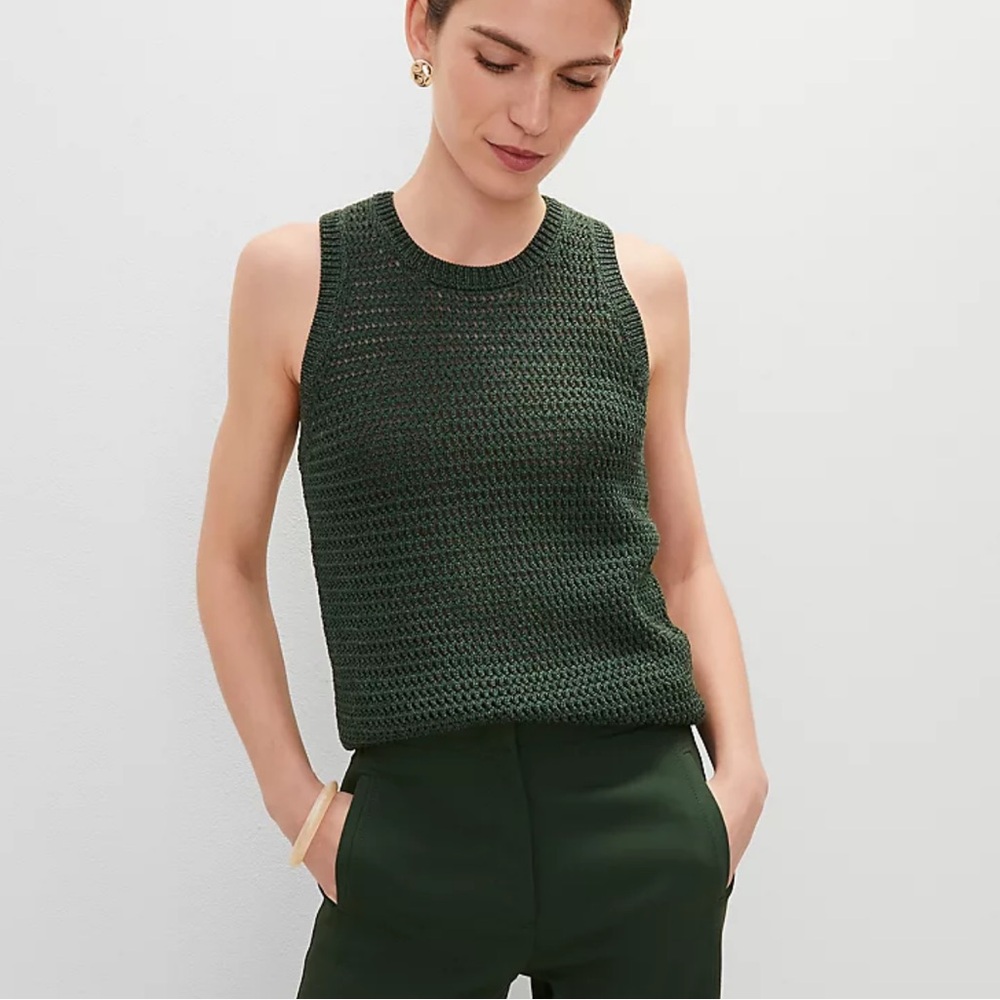 Ann Taylor Dark Green Open Stitch Sweater Shell